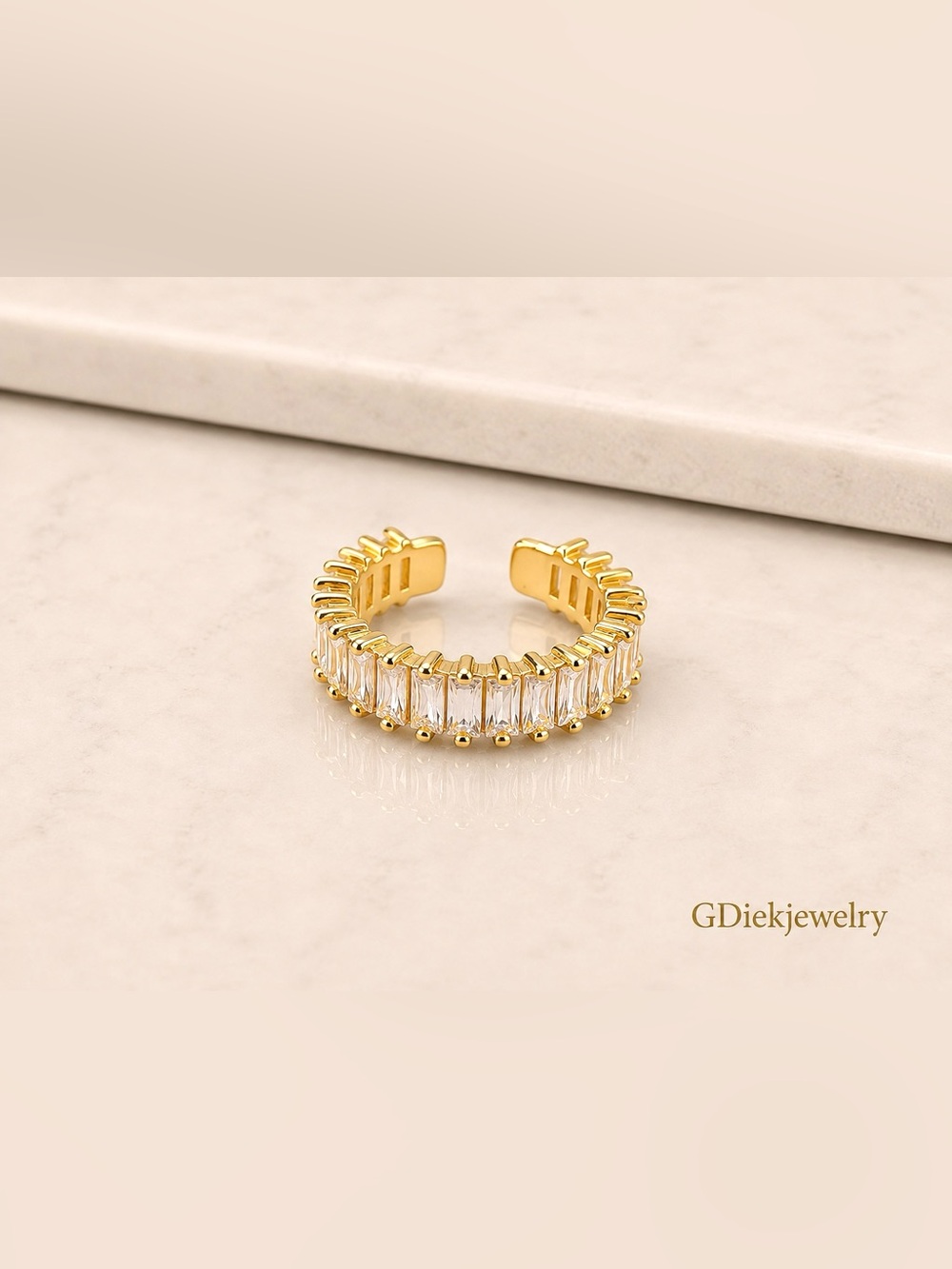 Goldfilled  Adjustable  Crystal Baguette Open Ring - Gold